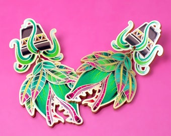 LAURA ++ gold statement acrylic earrings oldschool style tattoo vintage gold punk rockabilly carnivorous plant gift laser cut