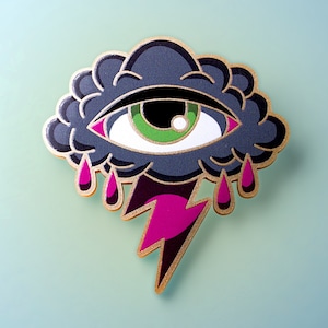 THEWAYYOULOVEME ++ gold statement acrylic brooch oldschool style tattoo rockabilly golden jewelry pin could rain lightning allseeing eye