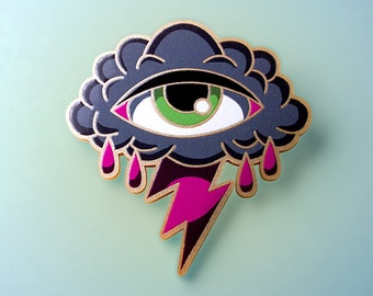 THEWAYYOULOVEME ++ gold statement acrylic brooch oldschool style tattoo rockabilly golden jewelry pin could rain lightning allseeing eye