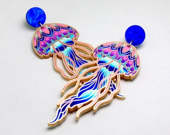 OH JELLYBELLS ++ gold statement acrylic earrings oldschool gift tattoo vintage gold punk rockabilly jellyfish jelly fish ocean vacation
