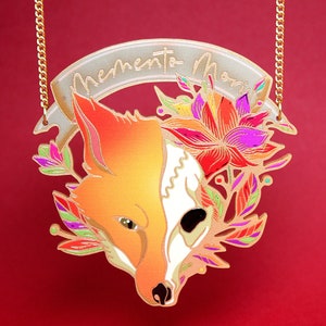 MEMENTO MORI ++ Set / Necklace / Studs ++ gold statement acrylic oldschool tattoo gold punk classic rockabilly red fox skull flowers