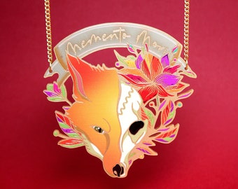 MEMENTO MORI ++ Set / Necklace / Studs ++ gold statement acrylic oldschool tattoo gold punk classic rockabilly red fox skull flowers