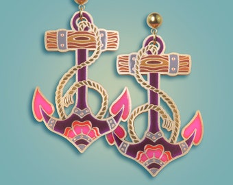 I LOSTMYHEART IN ANKARA ++ gold statement acrylic earrings oldschool tattoo vintage gold laser cut anchor jewelry maritime ocean