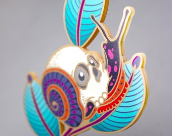 KILL'N'CHIL ++ gold statement acrylic necklace charm oldschool style tattoo vintage gold rockabilly snail skull jewelry