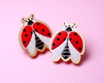 LADY IN RED ++ golden acrylic earrings studs oldschool style tattoo vintage gold ladybug insect jewelry