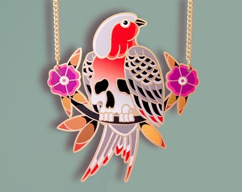 ROBIN DEADBREAST ++ gold statement acrylic brooch oldschool style tattoo vintage gold punk classic rockabilly laser cut skull bird
