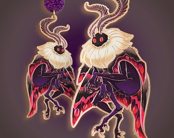 YOU R MY MOTHMAN ++ large golden acrylic earrings oldschool style tattoo gold punk moth insect butterfly myth legend laser cut
