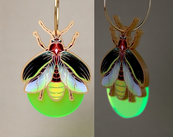 GLOWRIOUS ++ UV-active gold acrylic earrings oldschool tattoo vintage gold rockabilly festival jewelry beetle insect firefly festival party