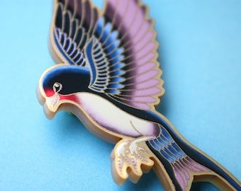 LOW FLYING SWALLOW ++ gold statement acrylic brooch oldschool style tattoo vintage gold punk classic bird design laser cut
