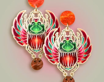 SCARABABY ++ golden statement acrylic earrings oldschool tattoo gold laser cut scarab beetle lucky charm contemporary