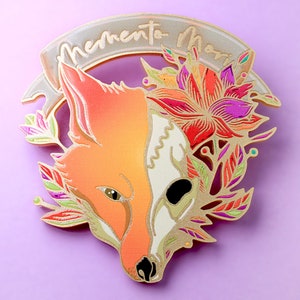 MEMENTO MORI ++ gold statement acrylic brooch oldschool style tattoo vintage gold punk rockabilly lasercut fox skull flowers