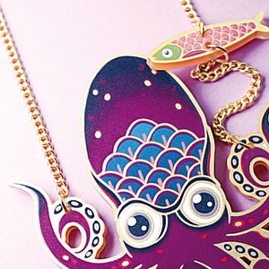 DEEP SEA BABY ++ gold statement acrylic brooch oldschool style tattoo vintage gold punk classic rockabilly laser octopus kraken fish