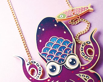 DEEP SEA BABY ++ gold statement acrylic brooch oldschool style tattoo vintage gold punk classic rockabilly laser octopus kraken fish