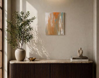 Cuadro abstracto en tonos neutros cálidos, arte mural acrílico texturizado en tonos tierra (16x20)