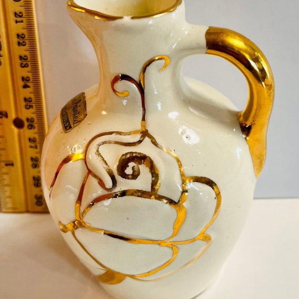 hand painted small pitcher cream and gold