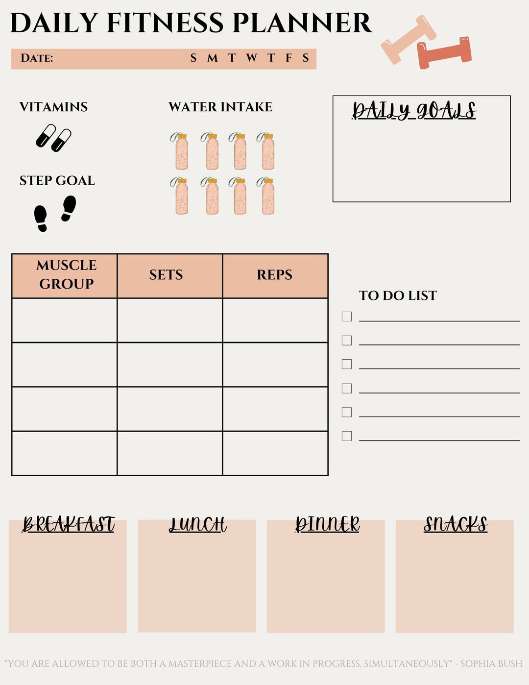 Daily Fitness Planner, Instant Download, Printable Fitness Planner ...