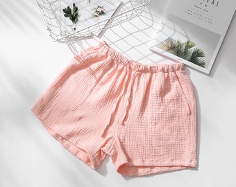 Women's casual muslin shorts with pockets and drawstrings, shorts in different colors for summer, women's shorts, beach outfit