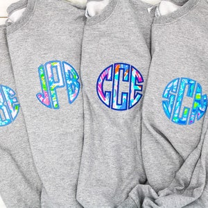 HaleyBrookeandCo2 Adult Left Chest Monogrammed Sweatshirt with Everyone's Favorite Bright Fabric!