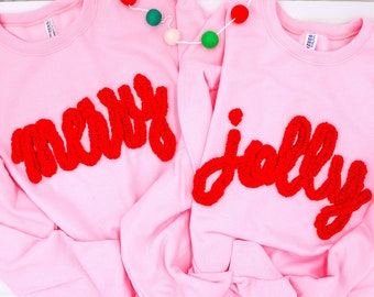 ADULT Merry Sweatshirt with Chunky Chenille  Yarn- Customizable