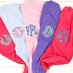 ADULT Comfort Colors Monogrammed Pocket T-Shirt- With everyone&#39;s favorite bright fabric!