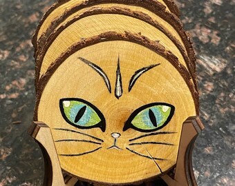 Hand Painted Cat Coaster Set