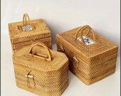 Hand woven natural rattan storage box, Vietnamese style suitcase, organizer