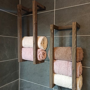 Wooden towel rack, bathroom furniture shelf