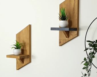 Etagère en bois, support plante, décoration murale