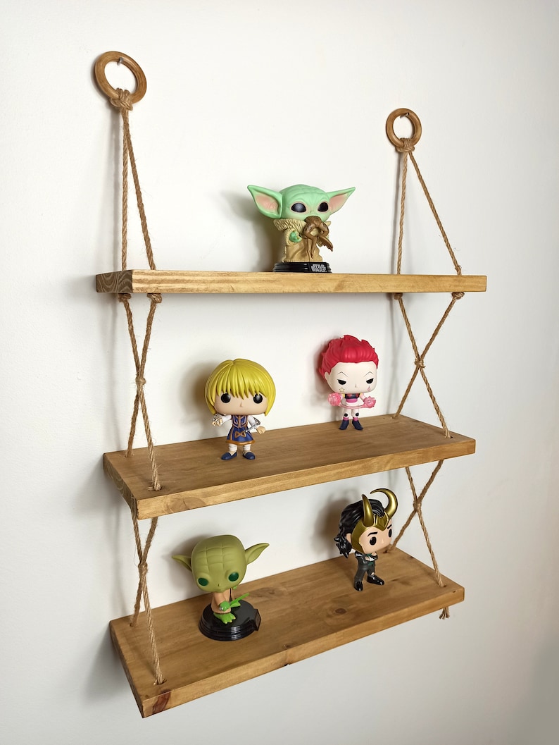 3tier Hanging Shelf Wooden Wall Hanging & Jute Rope Etsy