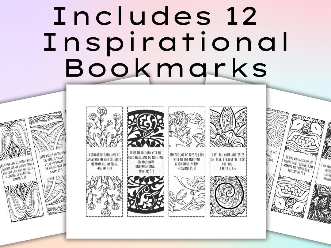 Printable Bible Verse Bookmarks, Scripture Bookmarks, 12 Ready to Color ...