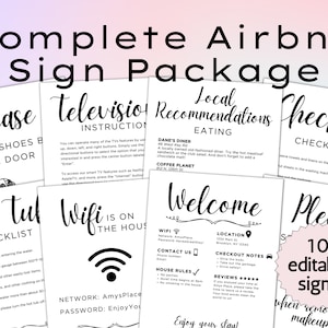 Complete Airbnb Sign Package, Airbnb Welcome Sign, Editable Canva Airbnb Template Signs