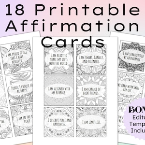 Cartes d'affirmation inspirantes Énonciations de motivation Cartes d'encouragement prêtes à colorier avec des modèles modifiables BONUS !