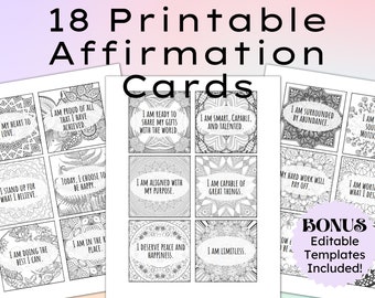 Inspirational Affirmation Cards Motivational Sayings Ready to Color Encouragement Cards with BONUS Editable Templates!