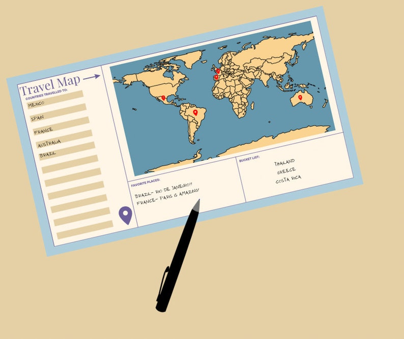 TRAVEL TRACKER Map and List Map to Keep Track of Travel Pin Etsy