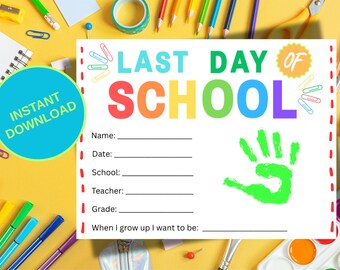 End of School Year Printable Questionnaire & Handprint Art | Keepsake Craft for Kids | Last Day of School Activity | Instant Download
