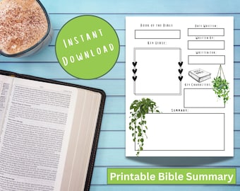 Instant Download Printable Bible Study Sheet | Bible Book Summary | Key Verse, Theme, & Context | 8.5x11 PDF for Study Groups and Homeschool