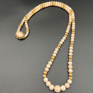 14k Yellow Gold Angel Skin Coral and Corrugated Gold Beaded Necklace with Gorgeous 14k Gold Clasp