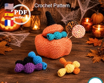 Patrón de ganchillo, calabaza cuenco para dulces de Halloween, caja de dulces amigurumi, descarga digital en PDF
