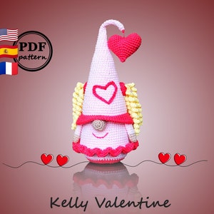 crochet pattern, Kelly Valentine Gnome amigurumi digital download pdf