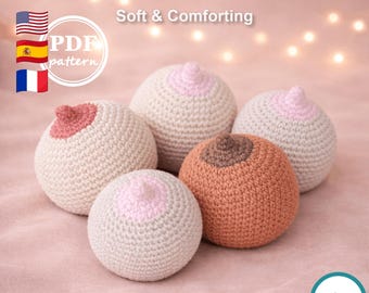 Patrón de ganchillo para senos en PDF, amigurumi de pechos para lactancia, juguete educativo posparto, descarga instantánea.