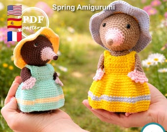 Patrón de amigurumi de topo en PDF, tutorial de crochet de animales, juguete de peluche Nicole, regalo fácil de hacer tú mismo, descarga instantánea.