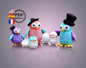 crochet pattern, owl family amigurumi digital download pdf