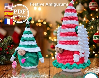 Patrón de ganchillo de gnomo navideño, gnomo amigurumi en PDF, gnomo escandinavo, patrón navideño, descarga digital, apto para principiantes.