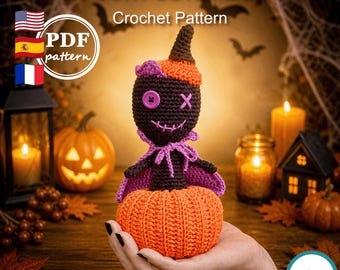 crochet pattern, Halloween pumpkin doll amigurumi, cute spooky decor, PDF download