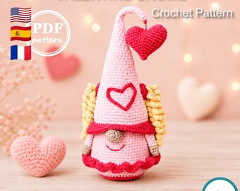 Patrón de ganchillo de gnomo de San Valentín - Descarga digital en PDF de amigurumi - Decoración para regalos de amor
