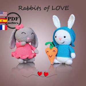 crochet pattern, Rabbits of Love amigurumi valentine&#39;s day digital download pdf
