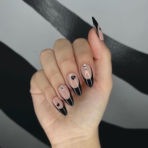 Black French Nails | French Tip Press Ons | Black Nails | Everyday Press On Nails | Handmade Press On Nails
