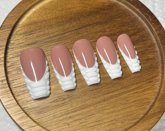 White French Tip Press Ons | Textured French Tip Nails | 3D Press On Nails | White Press On Nails | French Press On Nails