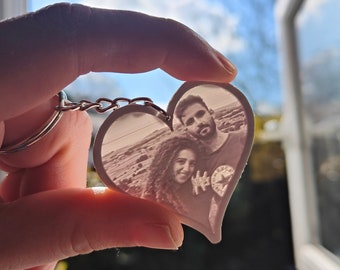 Personalized Photo Keychain, Lithophane Heart Keyring, customized photograph memory gift