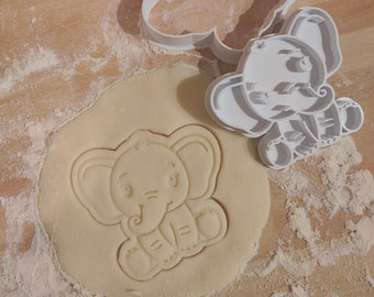 Baby elephant cookie cutter and embosser - Jungle animals - baby shower - bake stamp - 3D printed - polymer clay cutter - christening day